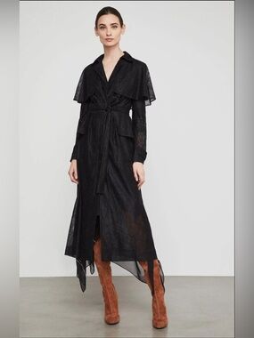 BCBGMaxAzria Lace Peplum Long Trench XXS